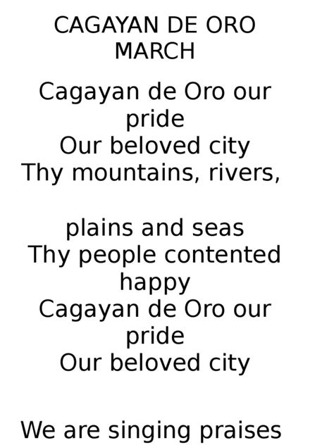 cagayan de oro march lyrics